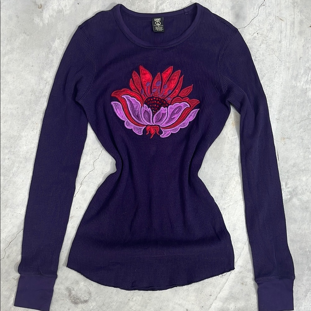 Purple Fitted Graphic top with Red Accents